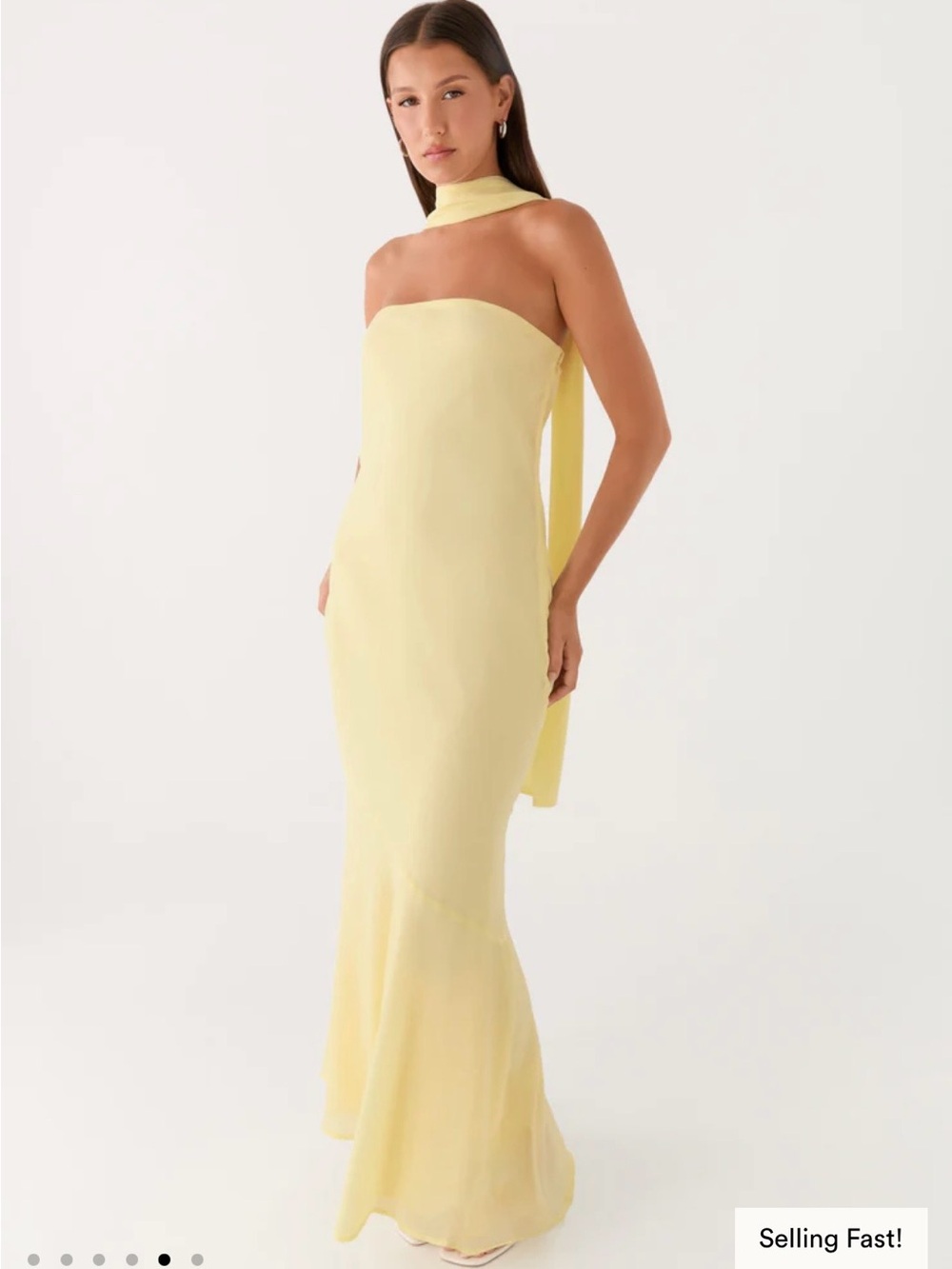 Peppermayo Strapless Pale Yellow Chiffon Gown with Neck Sash